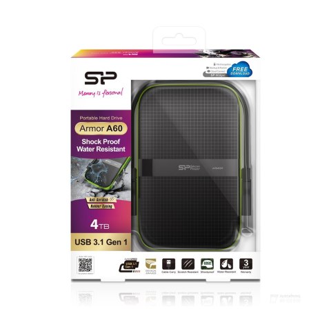 Dysk zewnętrzny HDD Silicon Power Armor A60 (4TB; 2.5"; USB 3.2; 5400 obr/min; Green-Black; SP040TBPHDA60S3K)