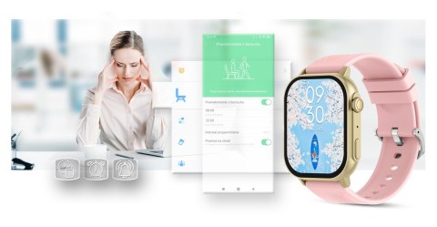 Smartwatch Gravity GT15-7 Różowy Pasek Silikonowy + Złota Bransoleta