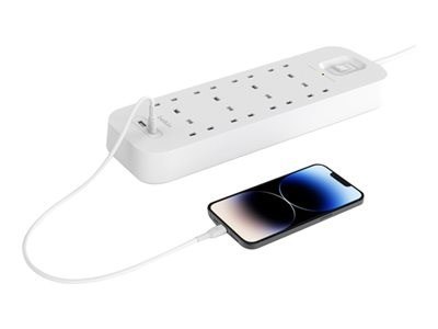 Listwa zasilająca Belkin Power Surge 8-PORT + 1xUSB-A +1xUSB-C 2.4A PD 900J 2m White Schuko