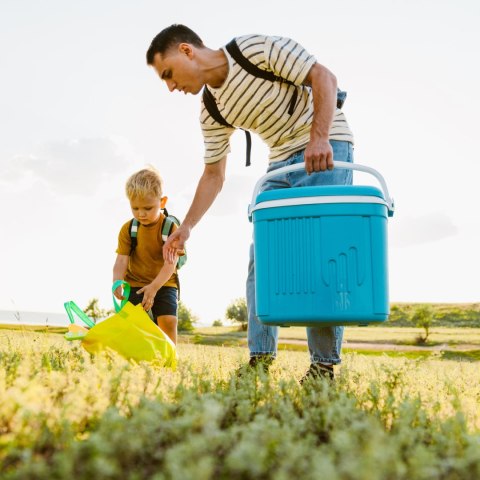 Lodówka turystyczna 32L KAMAI ICEBERG na wkłady mrożące, turkusowa z białą rączką