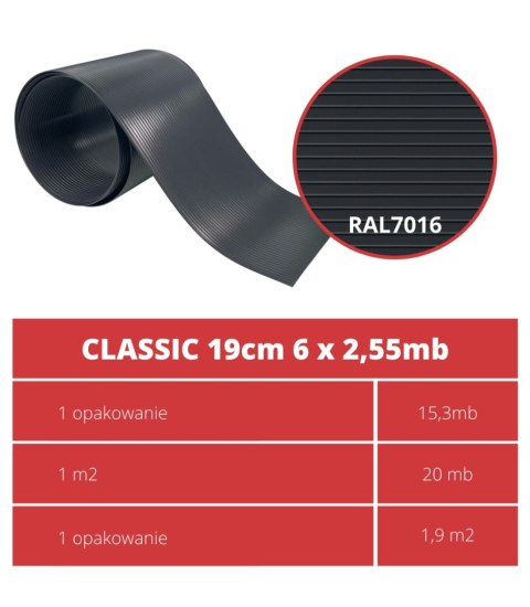 Taśma ogrodzeniowa PASKI 6 x 2,55mb CLASSIC 19cm PROTECTO GRAFIT + 12 klipsów GRATIS