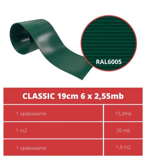 Taśma ogrodzeniowa PASKI 6 x 2,55mb CLASSIC 19cm PROTECTO ZIELONA + 12 klipsów GRATIS