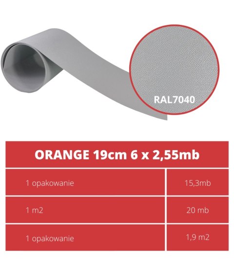 Taśma ogrodzeniowa PASKI 6 x 2,55mb ORANGE 19cm PROTECTO SZARA + 12 klipsów GRATIS