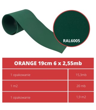 Taśma ogrodzeniowa PASKI 6 x 2,55mb ORANGE 19cm PROTECTO ZIELONA + 12 klipsów GRATIS