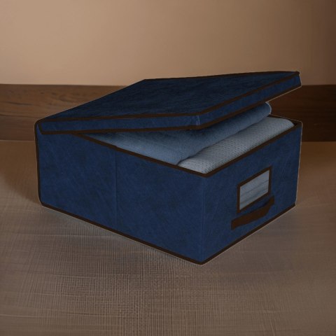 BLUE niebieski organizer do szafy z pokrywą oraz oknem 48x36x19cm