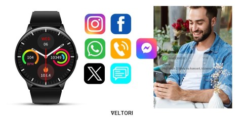 Smartwatch Veltori VT160-1 Czarny Pasek Silikonowy