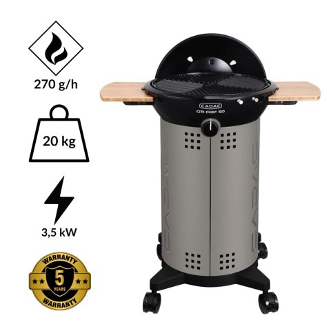 Grill gazowy na kółkach CADAC City Chef 49cm z bocznymi półkami