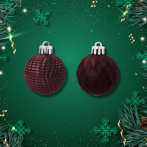 Zestaw 16 Eleganckich Bombek Kamai Christmas Decoration o Średnicy 4 cm Kolor Burgund