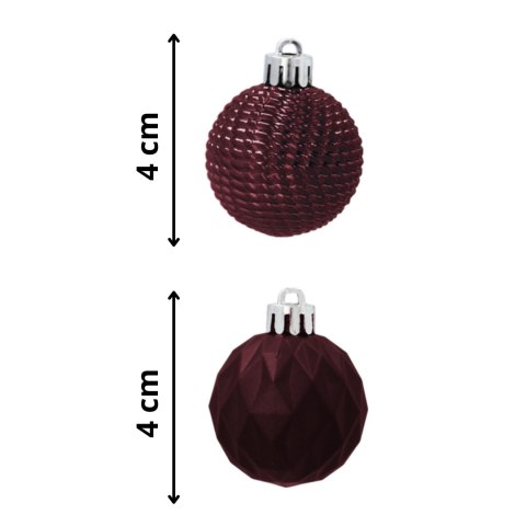 Zestaw 16 Eleganckich Bombek Kamai Christmas Decoration o Średnicy 4 cm Kolor Burgund