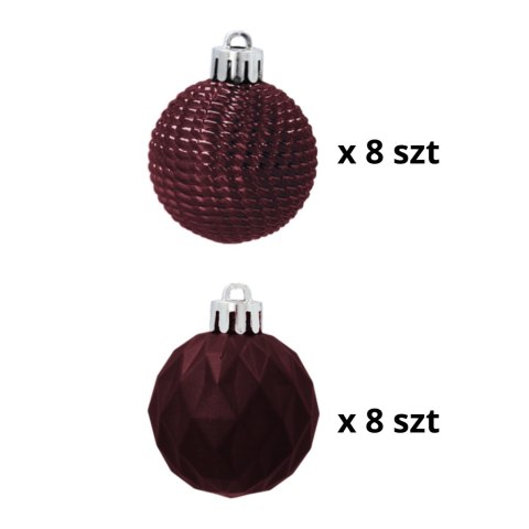 Zestaw 16 Eleganckich Bombek Kamai Christmas Decoration o Średnicy 4 cm Kolor Burgund