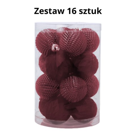 Zestaw 16 Eleganckich Bombek Kamai Christmas Decoration o Średnicy 4 cm Kolor Burgund