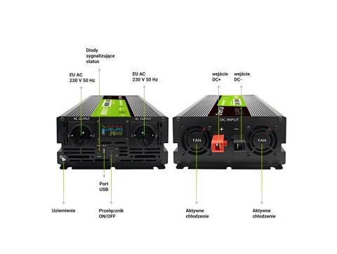 GREEN CELL PRZETWORNICA LCD 24V/230V 3000W/6000W CZYSTY SINUS INVGC24P3000LCD