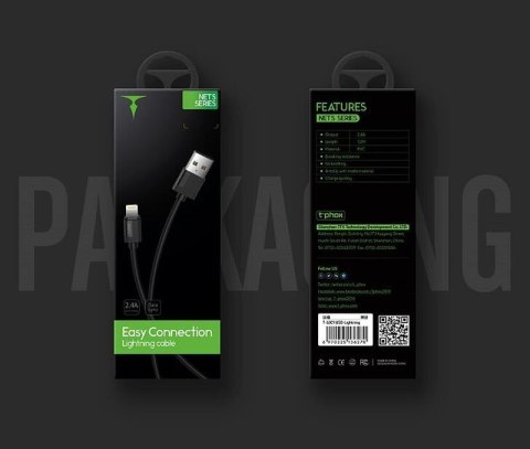 KABEL T-PHOX NETS TYPE-C BLACK 30 CM 3A ; PVC ; 0.3M