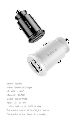 Ładowarka samochodowa BASEUS GRAIN CAR CHARGER BLACK