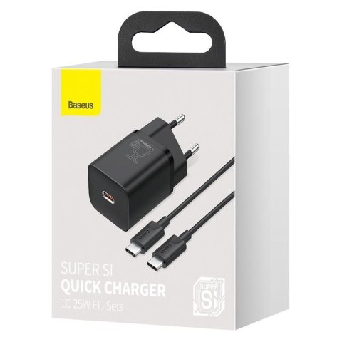 Ładowarka sieciowa BASEUS SUPER SI USB-C/USB-C 25W 1xUSB + KABEL 1M BLACK