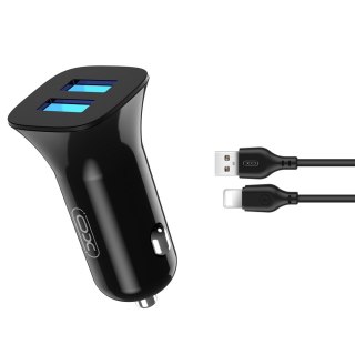 XO ładowarka samochodowa TZ10 2x USB 2,4A czarna kabel lightning