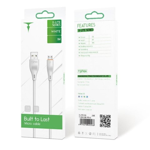 KABEL T-PHOX X-LITE MICRO USB WHITE 1M 3A