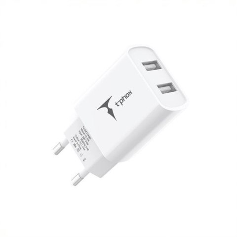 Ładowarka sieciowa T-PHOX POCKET SERIES 2xUSB TCC-224 2.4A 12W + KABEL USB-C 1M WHITE