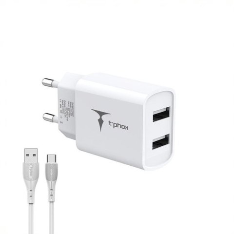 Ładowarka sieciowa T-PHOX POCKET SERIES 2xUSB TCC-224 2.4A 12W + KABEL USB-C 1M WHITE