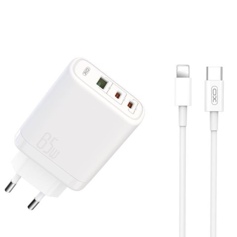 XO ładowarka sieciowa CE04 PD 65W QC4 USB 2xUSB-C BIAŁA + KABEL USB-C/LIGHTNING