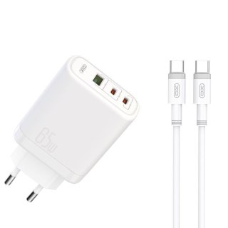 XO ładowarka sieciowa CE04 PD 65W QC4 USB 2xUSB-C BIAŁA + KABEL USB-C/USB-C