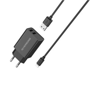 Riversong ładowarka sieciowa SafeKub D2 2xUSB 12W czarny AD29 +kabel type-C CT85