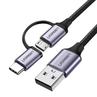 Ugreen kabel przewód 2w1 USB micro USB / USB Typ C 1m 2,4A czarny