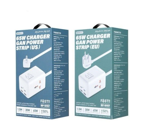 Ładowarka sieciowa REMAX GAN POWER STRIP 65W RP-U157 2xUSB+2xUSB-C 1.5M WHITE