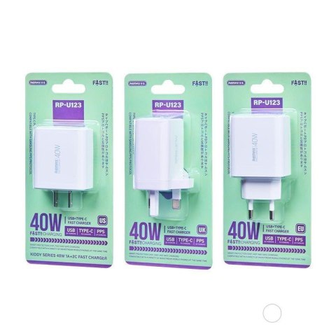 Ładowarka sieciowa REMAX KIDDY SERIES 40W RP-U123 1xUSB/2xUSB-C WHITE