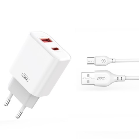 XO ładowarka sieciowa CE12 PD QC 3.0 20W BIAŁA + KABEL USB/MICROUSB