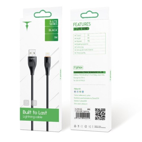 KABEL T-PHOX X-LITE LIGHTNING BLACK 1M 3A