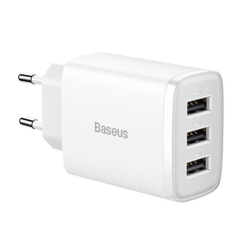 Ładowarka sieciowa BASEUS COMPACT QUICK CHARGER 3xUSB 17W BIAŁA/WHITE