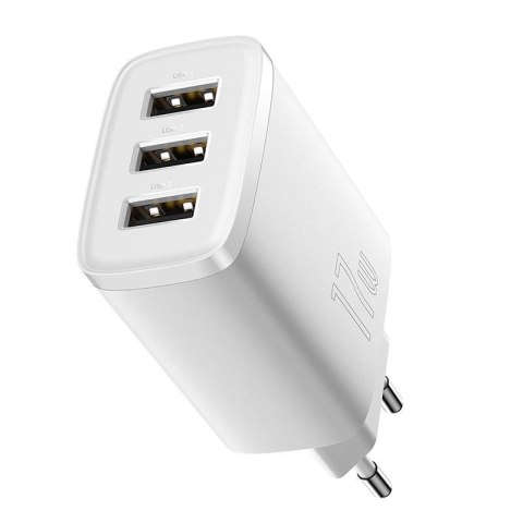 Ładowarka sieciowa BASEUS COMPACT QUICK CHARGER 3xUSB 17W BIAŁA/WHITE