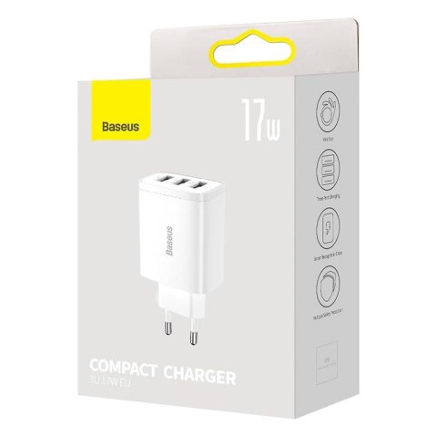 Ładowarka sieciowa BASEUS COMPACT QUICK CHARGER 3xUSB 17W BIAŁA/WHITE