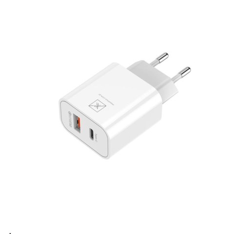 Ładowarka SIECIOWA MX ALFA 20W PD+QC, USB-A+C + KABEL Type-C - Type-C 20W PD, WHITE/BIAŁY