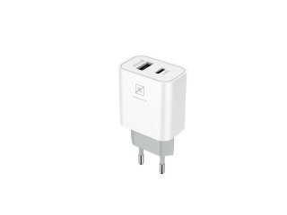 Ładowarka SIECIOWA MX ALFA 20W PD+QC, USB-A+C + KABEL Type-C - Type-C 20W PD, WHITE/BIAŁY