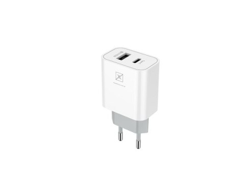 Ładowarka SIECIOWA MX ALFA 20W PD+QC, USB-A+C + KABEL C/LIGHTNING 20W PD, WHITE/BIAŁY