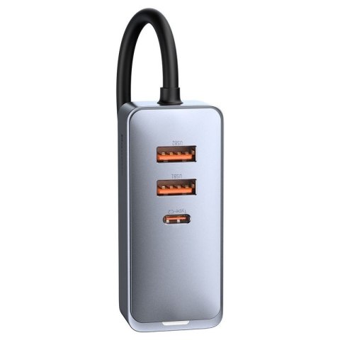 Ładowarka samochodowa BASEUS SHARE TOGETHER 2xUSB 2xUSB-C 120W Z PRZEDŁUŻACZEM SZARA/GREY