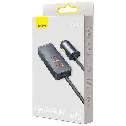 Ładowarka samochodowa BASEUS SHARE TOGETHER 2xUSB 2xUSB-C 120W Z PRZEDŁUŻACZEM SZARA/GREY