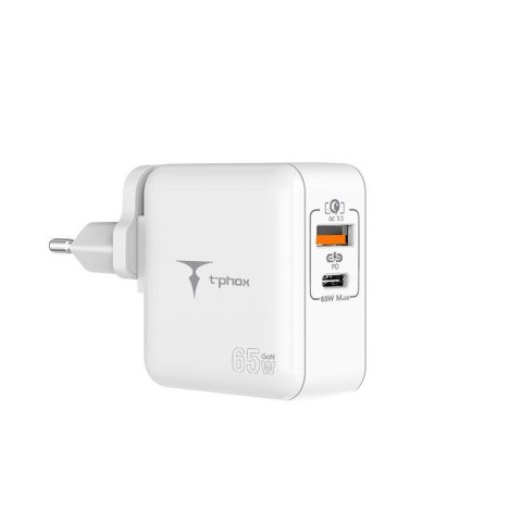 Ładowarka sieciowa T-PHOX MEGA T-PP09 GAN PD 65W USB/USB-C WHITE