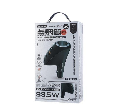 Ładowarka samochodowa REMAX WARRIORS SERIES 88.5WPD QC RCC339 2xUSB-C + 1xUSB BLACK