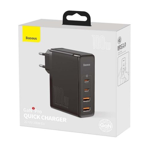 Ładowarka sieciowa BASEUS GaN2 PRO 2xUSB+2xUSB-C 100W CZARNA/BLACK