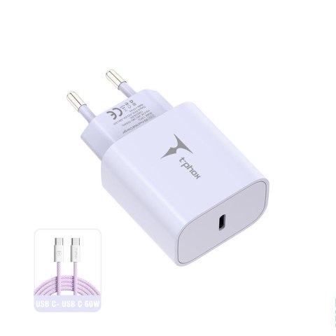 Ładowarka sieciowa T-PHOX MODERATE SERIES T-PP11 20W + KABEL USB-C/USB-C 60W LILAC