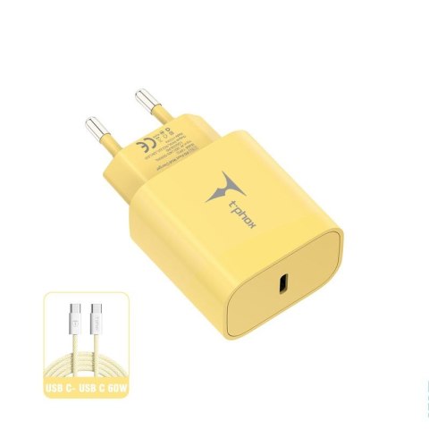 Ładowarka sieciowa T-PHOX MODERATE SERIES T-PP11 20W + KABEL USB-C/USB-C 60W YELLOW