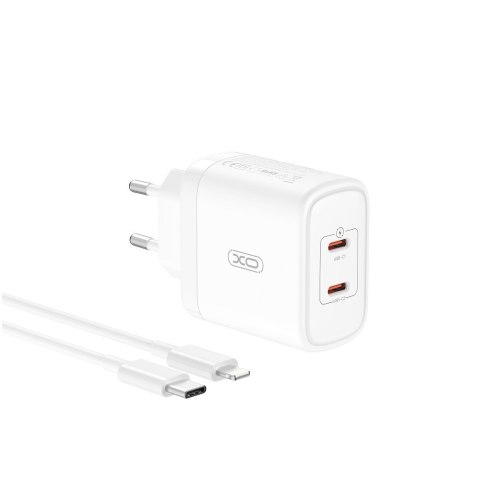 XO ładowarka sieciowa CE08 PD 50W 2xUSB-C BIAŁA + KABEL LIGHTNING