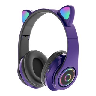 SŁUCHAWKI BLUETOOTH B39 KOCIE USZY PURPLE / FIOLETOWY