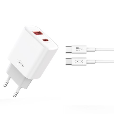 XO ładowarka sieciowa CE12 PD QC 3.0 20W BIAŁA + KABEL USB-C/USB-C