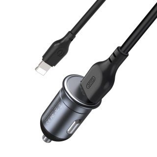 XO ładowarka samochodowa CC46 QC 18W USB SZARA + KABEL LIGHTNING