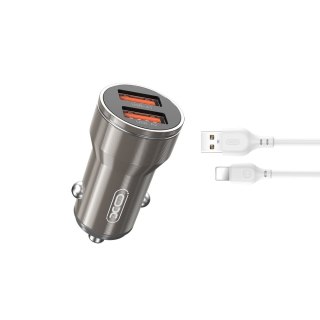 XO ładowarka samochodowa CC48 2x USB 2,4A SZARA + KABEL LIGHTNING