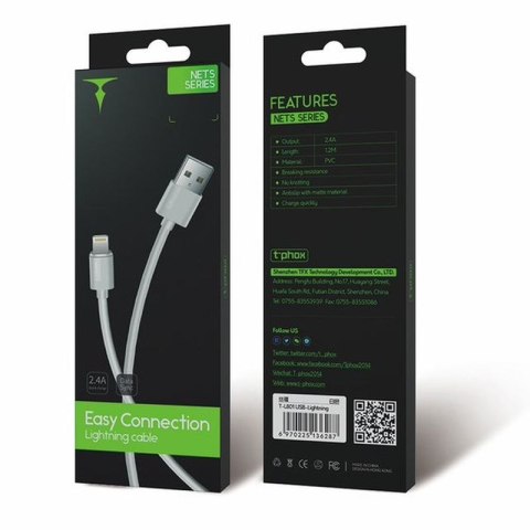 KABEL T-PHOX NETS LIGHTNING WHITE 3A ; PVC ; 1.2M